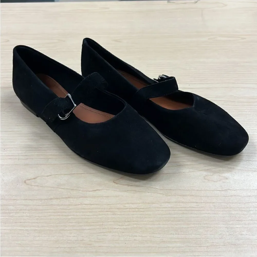 Free People Vagabond Jolin Black Suede Mary Janes Flats Round Toe W Buckle US 10